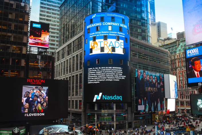 Trxade Health featured on NASDAQ tower on 10/29/2015.